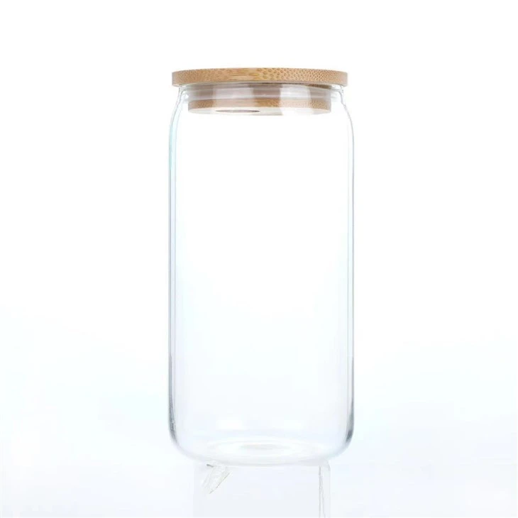 Drinking Glass With Bamboo And Wood Lids And Glass Straws