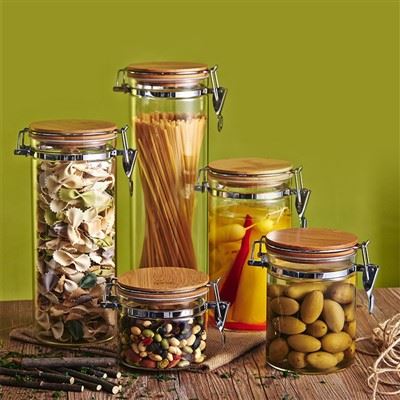 Hũ thủy tinh có nắp đậy bằng tre, lọ thủy tinh đựng thực phẩm có nắp khóa